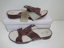 Gluv Ladies Brown Cut Out Womens Wedged Mules Sandals Leather Shoes New Size 7