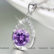 S925 Sterling Silver Purple Tear Crystal Diamond Necklace Pendant Gift for her
