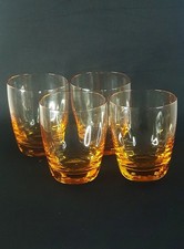 Chunky Amber Glass Tumblers Hand Blown Drinking Glasses RARE Honey (Set Of 4)