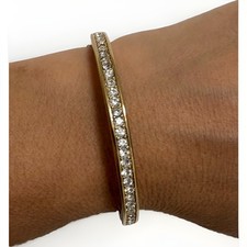 Christian Dior Gold Tone Rhinestone Hinged Bangle Bracelet Jewelry 