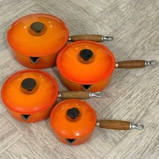Le Creuset Orange Saucepan Set 4 Pans & Lids Cast Iron 14/16/18/20 See Condition