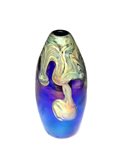 Blue luster vase with gold - blue,