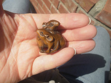 2b. Hand Carved wood netsuke Mice pair cuddle up boxwood collectable figure
