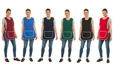 Ladies Plain Colour Tabard Apron, White Piping & Pocket Overall Kitchen Cleaning