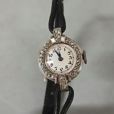Vintage Ladies Cocktail Leather Strap Analogue Watch Blue Hands Crystal Face -CP