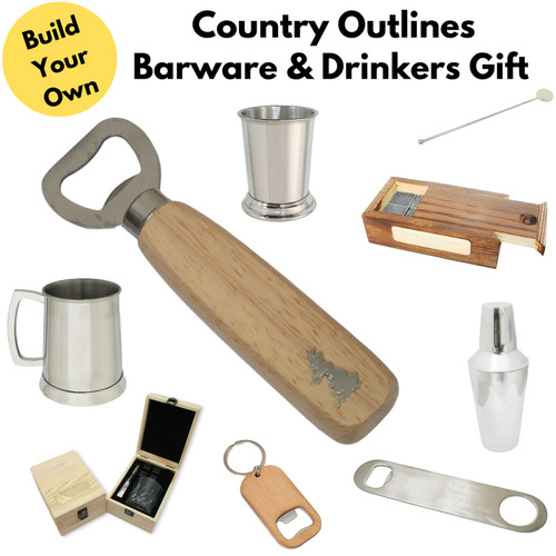 Country outlines barware - country,