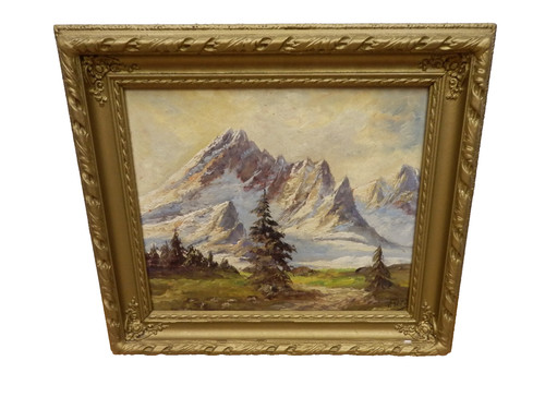 Antique oil painting - antique, mountain
