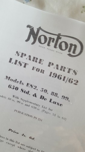 Norton 1961 1962 parts book - 1961,