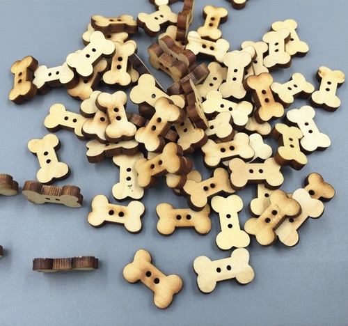 100pcs wooden dog - bone, buttons