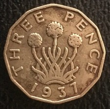 1937 UK Three Pence Coin