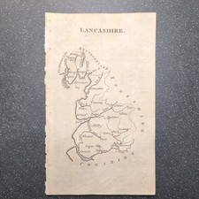 Original 1800 Lancashire Outline County Map from England Delineated
