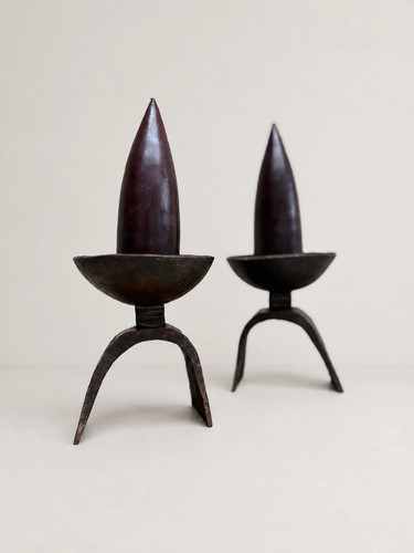 Pair brutalist forged bronze - pair,