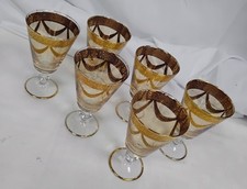 Set of 6 Gold Rimmed Goblets Glassware Elegant Design - RB29