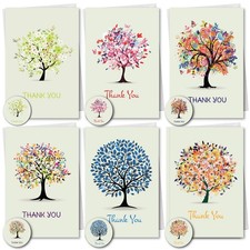 Tree Thank You Cards Multipack 12-24-36 with Envelopes and Matching Sticker