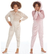 Girls Crushed Velvet 1Onesie All In One Childrens Kids Jumpsuit Age 7-13 Years