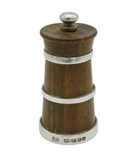 Sterling Silver Mounted Carved Wooden Pepper Grinder Vintage 2007 London