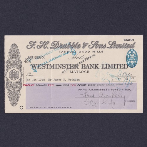 Westminster bank cheque 1940 - westminster,