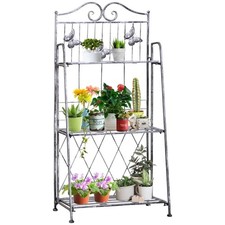 Outsunny 3 Tier Plant Stand Indoor Outdoor, Metal Plant Shelf Flower Display Rak