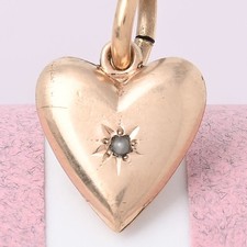 Antique Victorian TiNY Unique Puffy Heart Rose Gold Filled Pearl Charm Pendant
