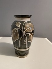 Vintage Denby Vase. Ribbed Design. Made In England. Grey/Brown Floral Design