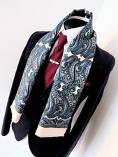 Men's Vintage Geometric Scarf, Gents 60's Silk Evening Blue Scarf Opera Cravat