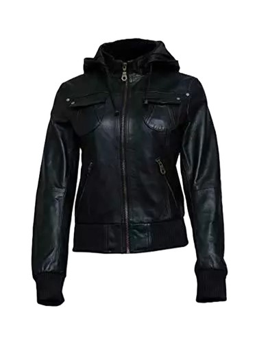 Women hooded leather - women's, bomber