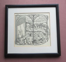 A framed lithograph from a woodcut 'Caribbean Theatre' By Edward Bawden c1929