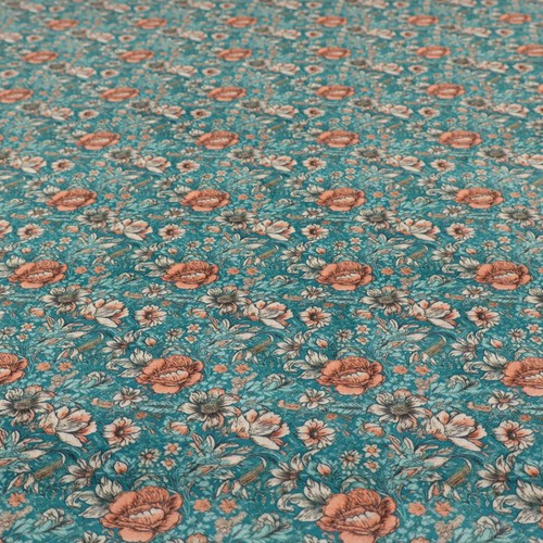 Teal floral upholstery fabric - floral,