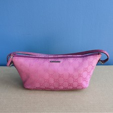 Gucci GG Monogram Shoulder Bag Pink Canvas Leather Small Handbag