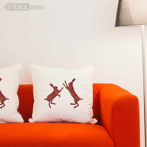 Boxing hares stencil - boxing,