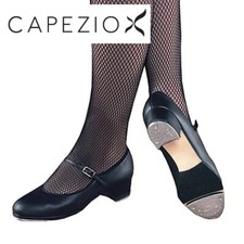Capezio Tap Shoes Size UK 7.5 Buckle Bar Tap Black Leather Heel & Toe Taps BNIB