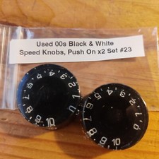 Used 00s Black & White Speed Knobs Les Paul Jr LPJR Style Volume Tone Set x2 #23