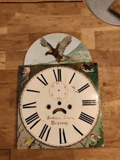 Antique Longcase Grandfather Clock Face Dial Painted German Folk Art 33x47.5cm T