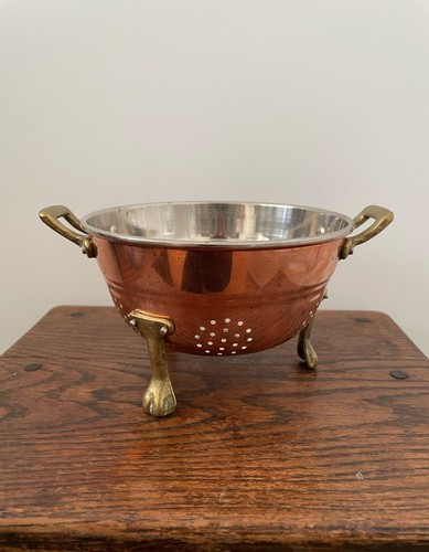 Vintage copper footed colander - footed,