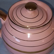  Vintage Sadler Teapot-Pink/Gilt Stripes -Small Dainty-1406