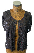 WALLIS CARDIGAN LARGE GREY Sequin Short Sleeves Hook & Loop Open Front Short