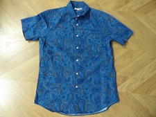 Uniqlo X Liberty Paisley Style Print Blue Short Sleeve Cotton Shirt Mens Small