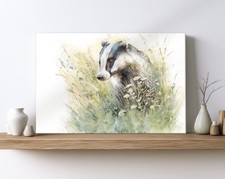 Badger Canvas Wall Art Print Watercolour Nature Painting Framed Animal Picture 3