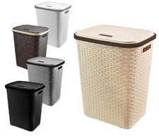 65L Large Woven Plastic Rattan Laundry Washing Bin Multi Storage Rattan Basket