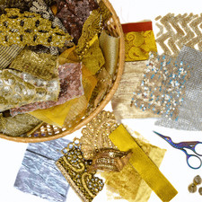 Metallic Fabric Snippets 75 Pieces | Gold & Silver Themed Christmas Craft Pack