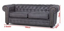 Chesterfield 3+2 Seater Sofa Set Astor Grey Charcoal Suede Leather Sofa Bed