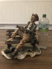 Vintage Rare Capodimonte Porcelain Extra Large Size Figurine Tramp On A Bench 