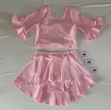 (#527) Age 7/9 Bell Sleeved Bow Back Crop Top/Lyrical Skirted Briefs Baby Pink