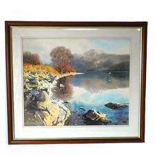 Vivienne Pooley Large Watercolour Lake Scene Painting Signed