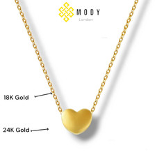 18ct Solid Gold Necklace + 24ct Solid Gold Heart Pendant Cute And Elegant