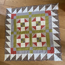 Vintage Handmade Patchwork Quilt Top – Handstitched Fabric – 85cm x 85cm