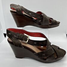 M&S UK 5 Footglove Strappy Brown Suede Wedge Shoes Marks And Spencer