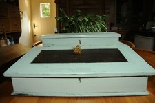 Vintage painted  mahogany leather insert shabby chic table writing desk slope