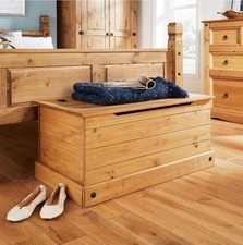 Home Source Solid Pine Wood Ottoman Storage Chest Bedding Box, Natural Finish