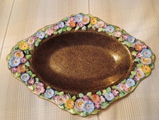 PLANT TUSCAN WARE BONE CHINA VINTAGE DISH, SUPER FLORAL + GOLD, 1930s/40s. VGC.